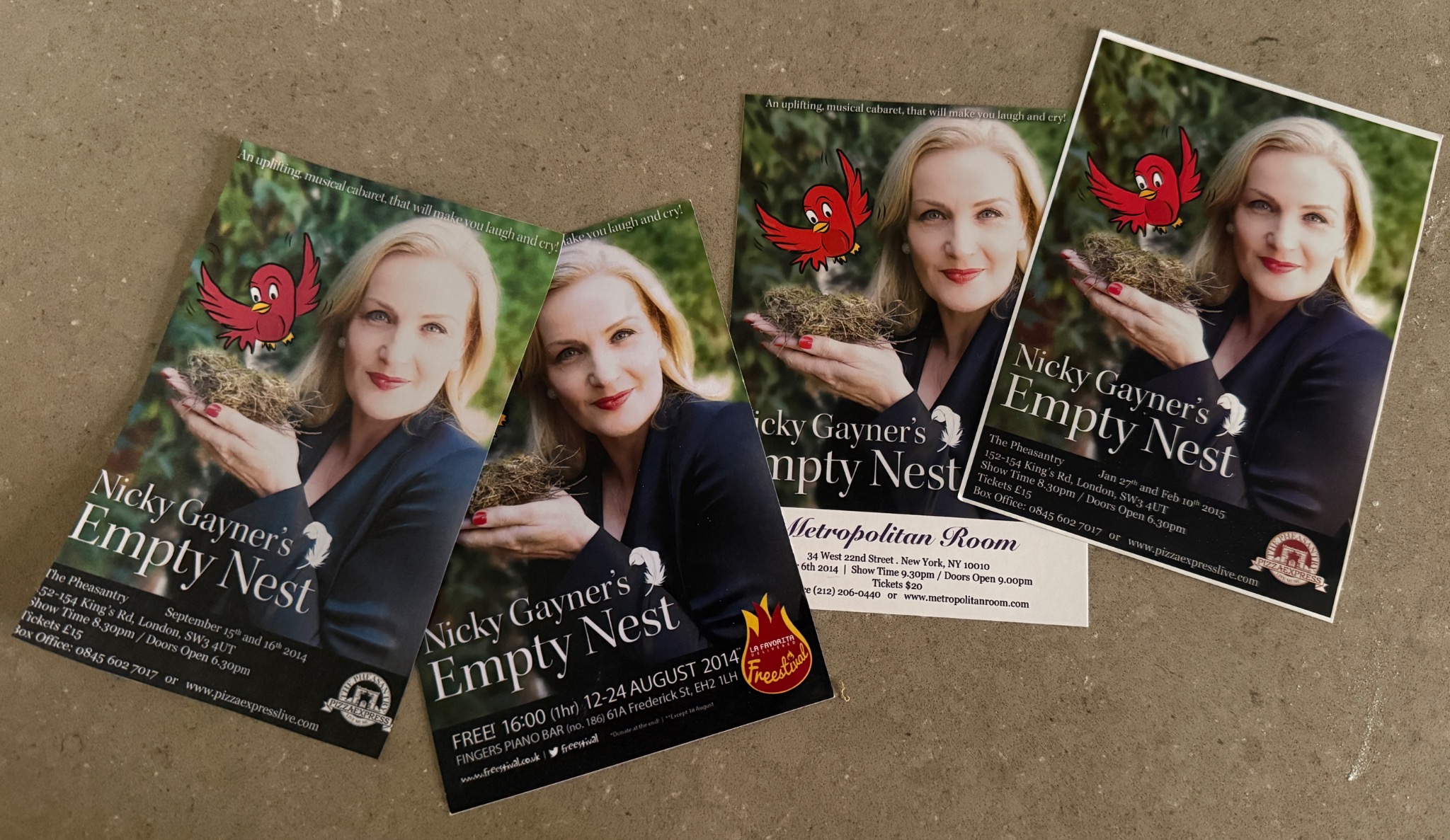 Original Empty Nest flyers for Edinburgh, London and New York
